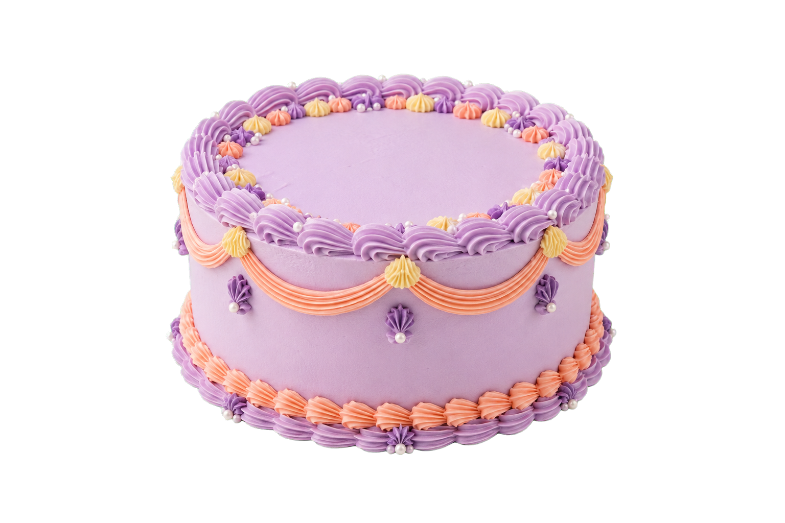 Lilac buttercream celebration cake with colourful piping
